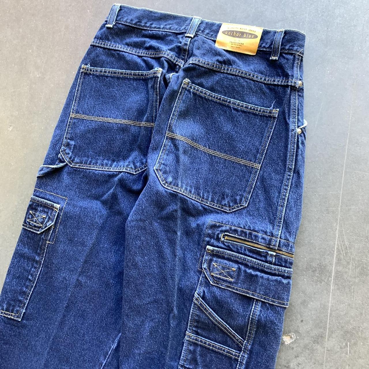 Vintage 00s / 90s Anchor Blue Baggy Denim Cargo... - Depop