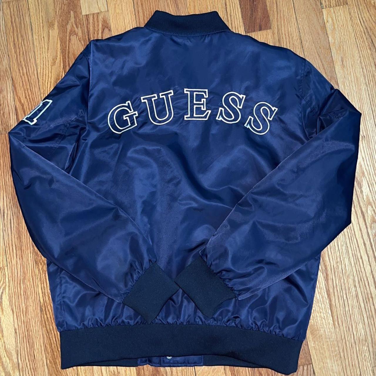 Guess Men's White and Navy Jacket Depop