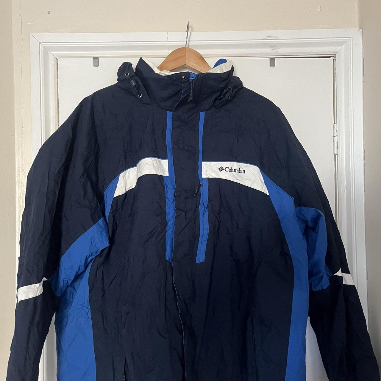 Columbia Sportswear Men's Blue and White Jacket | Depop