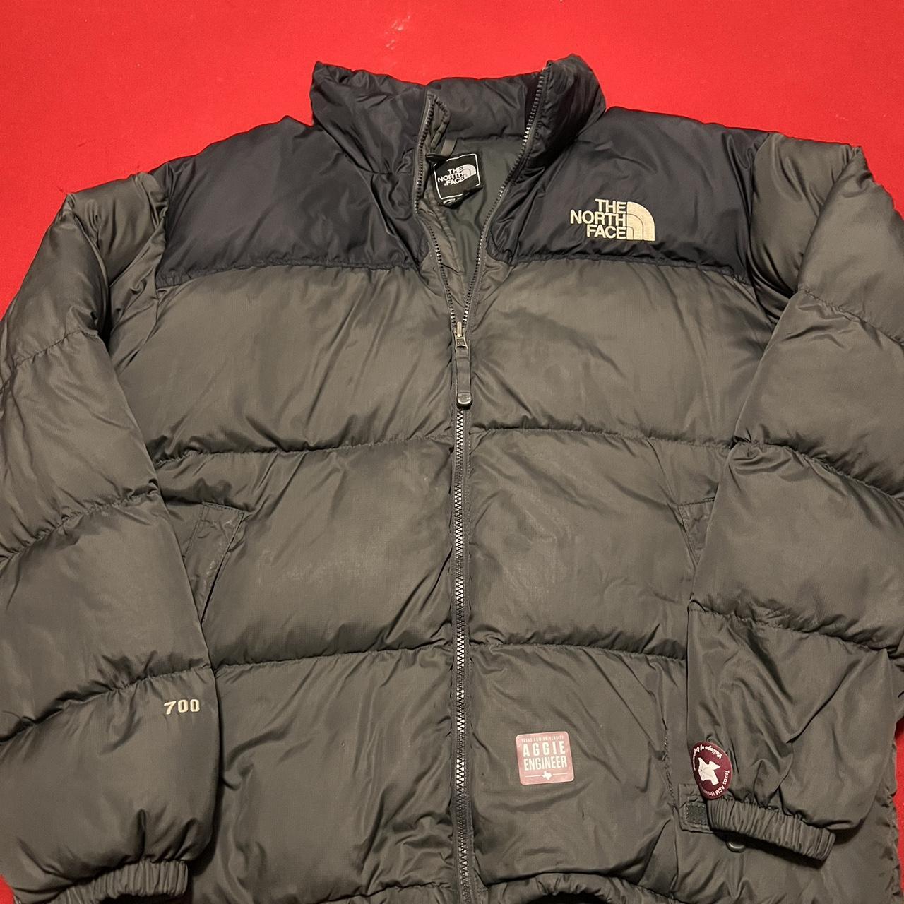 north face 700 puffer gray black mens xl tiny holes... - Depop