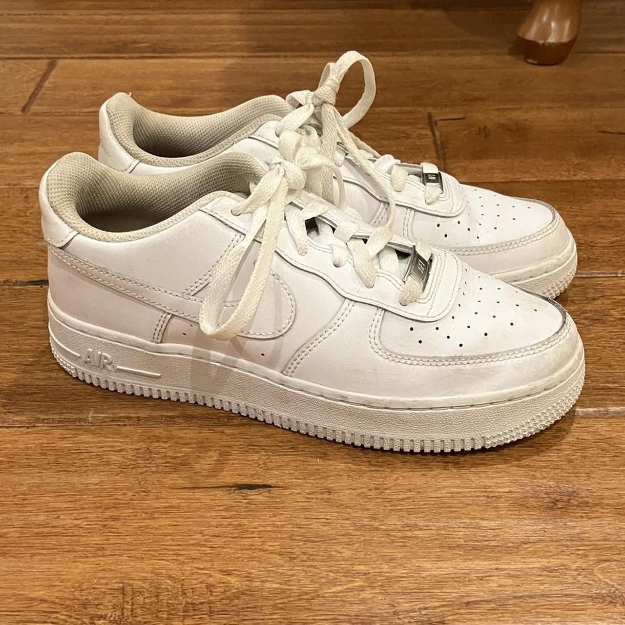 Nike Air Force 1 in all white. Signs of wear such... - Depop