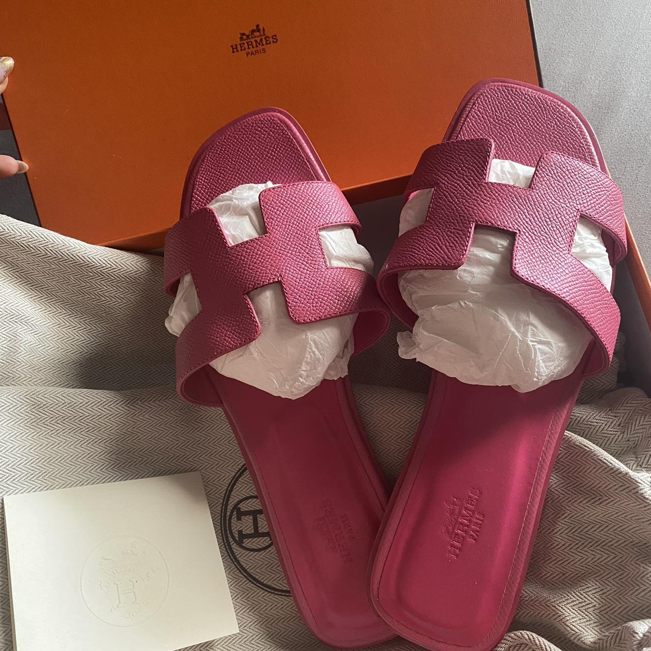 Hermes Women's Pink Slides | Depop