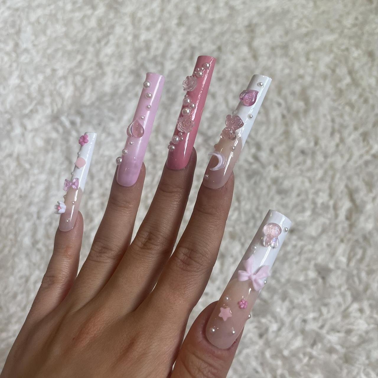 Pink LV x PowerPuffgirls press-on nails - Depop