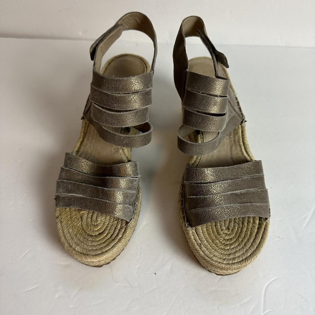 Eileen Fisher Pewter high quality Leather Metallic Espadrille Wedge Sandals Size 8.5