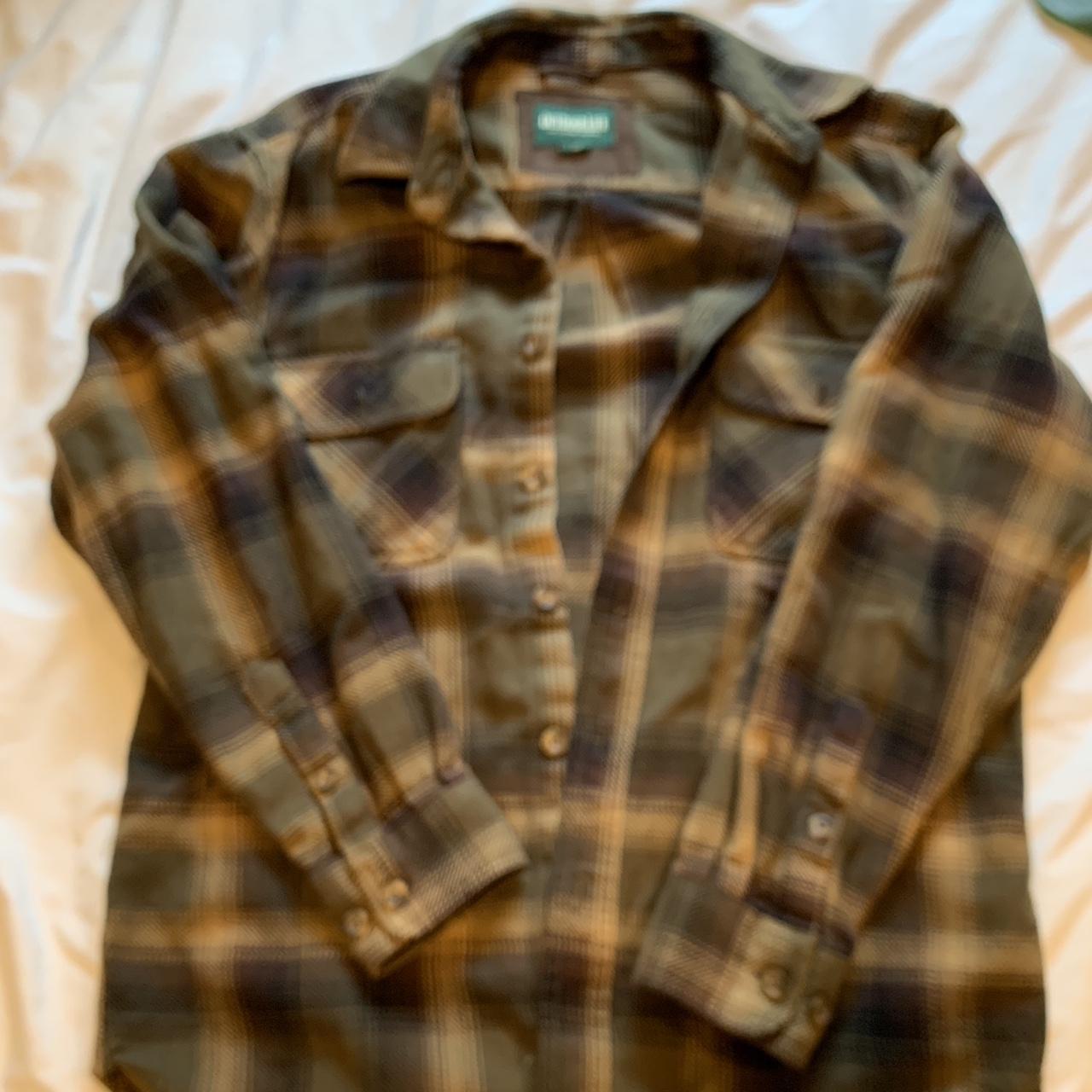 cozy green, brown, and tan flannel! really nice... - Depop