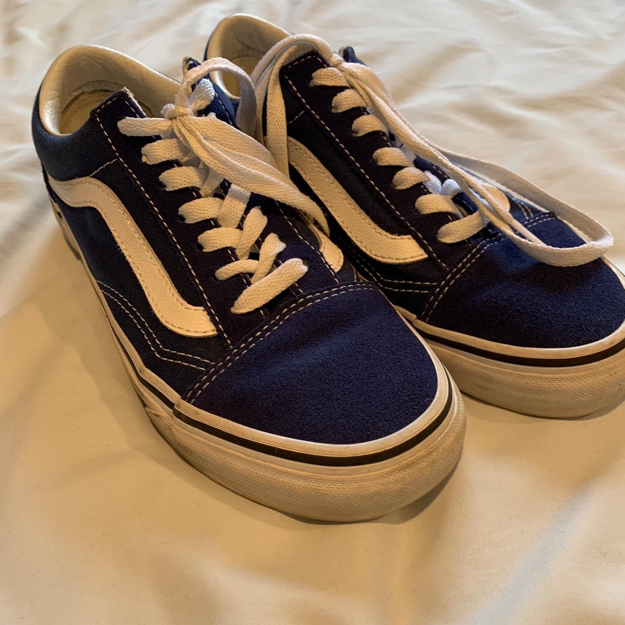 Vans Women's Blue and White Trainers | Depop