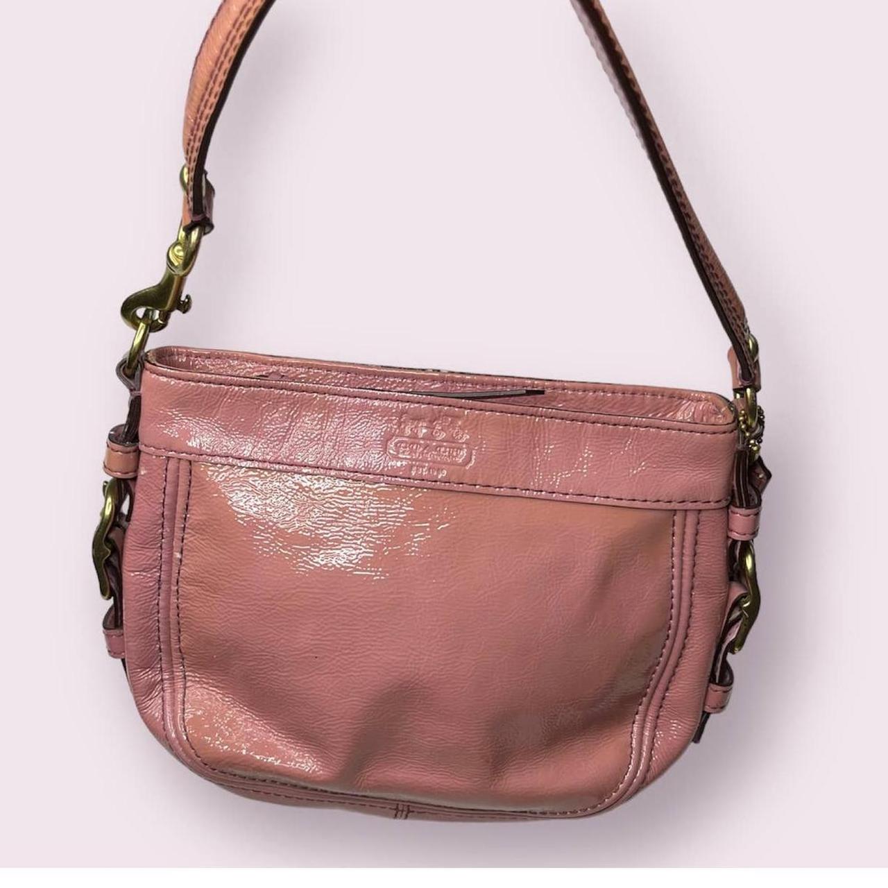 Brown and pink leather crossbody Coach logo bag - Depop