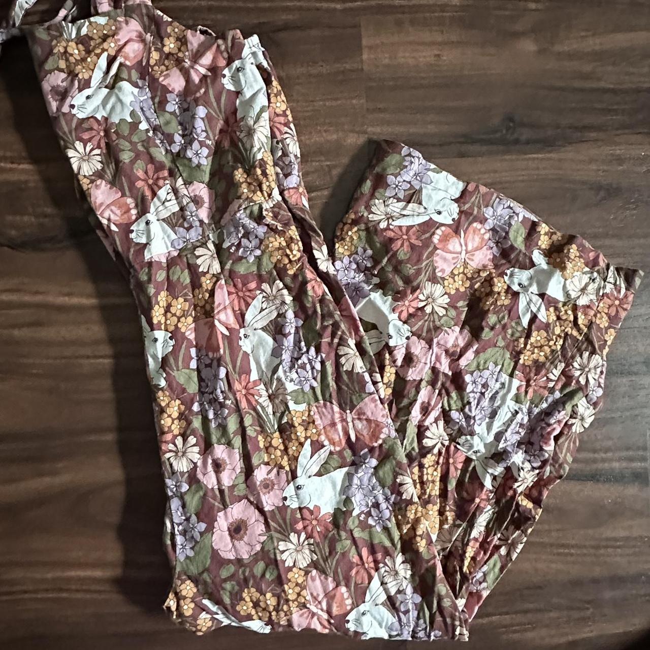 princess highway bunny and floral print overalls... - Depop