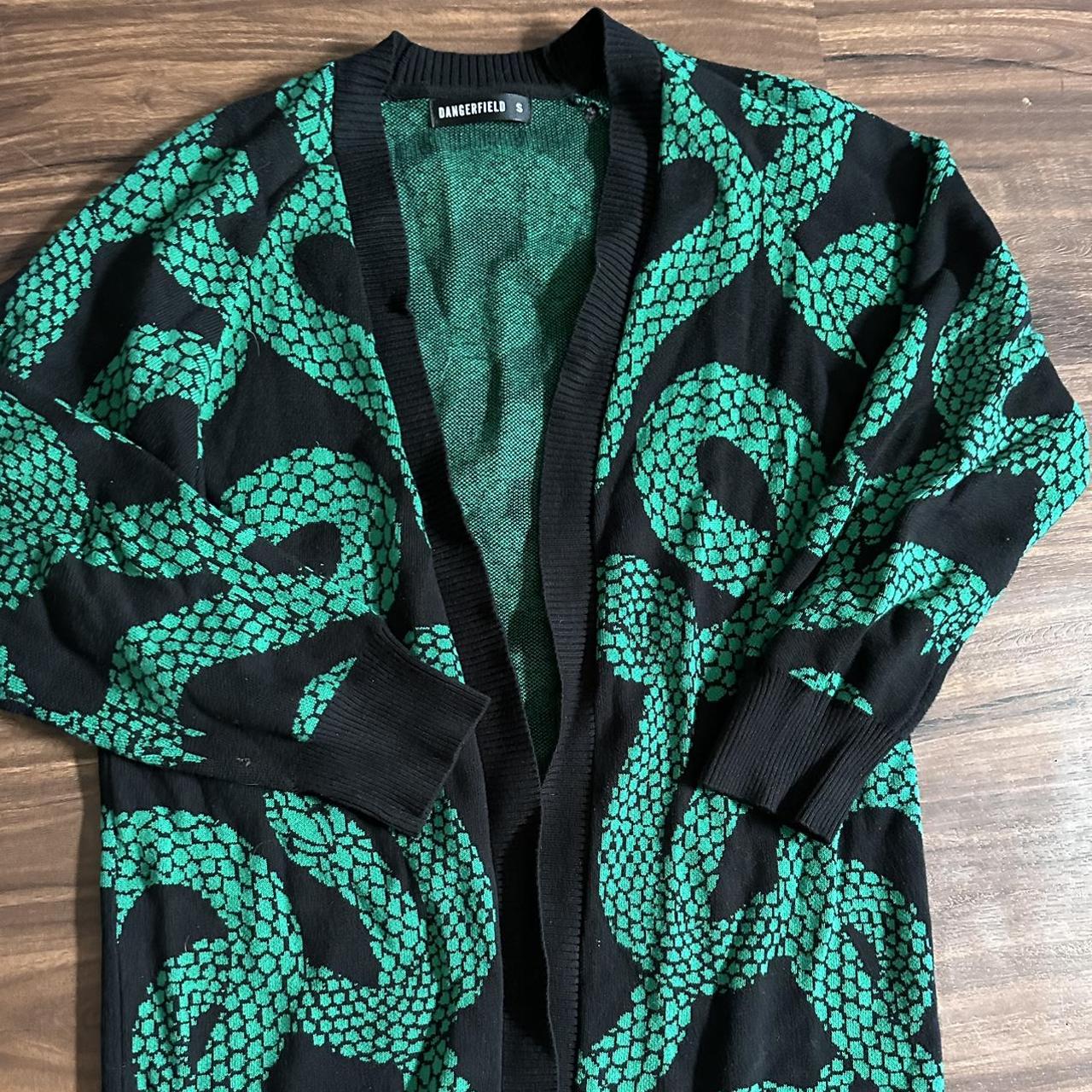 dangerfield green and black snake buttonless... - Depop