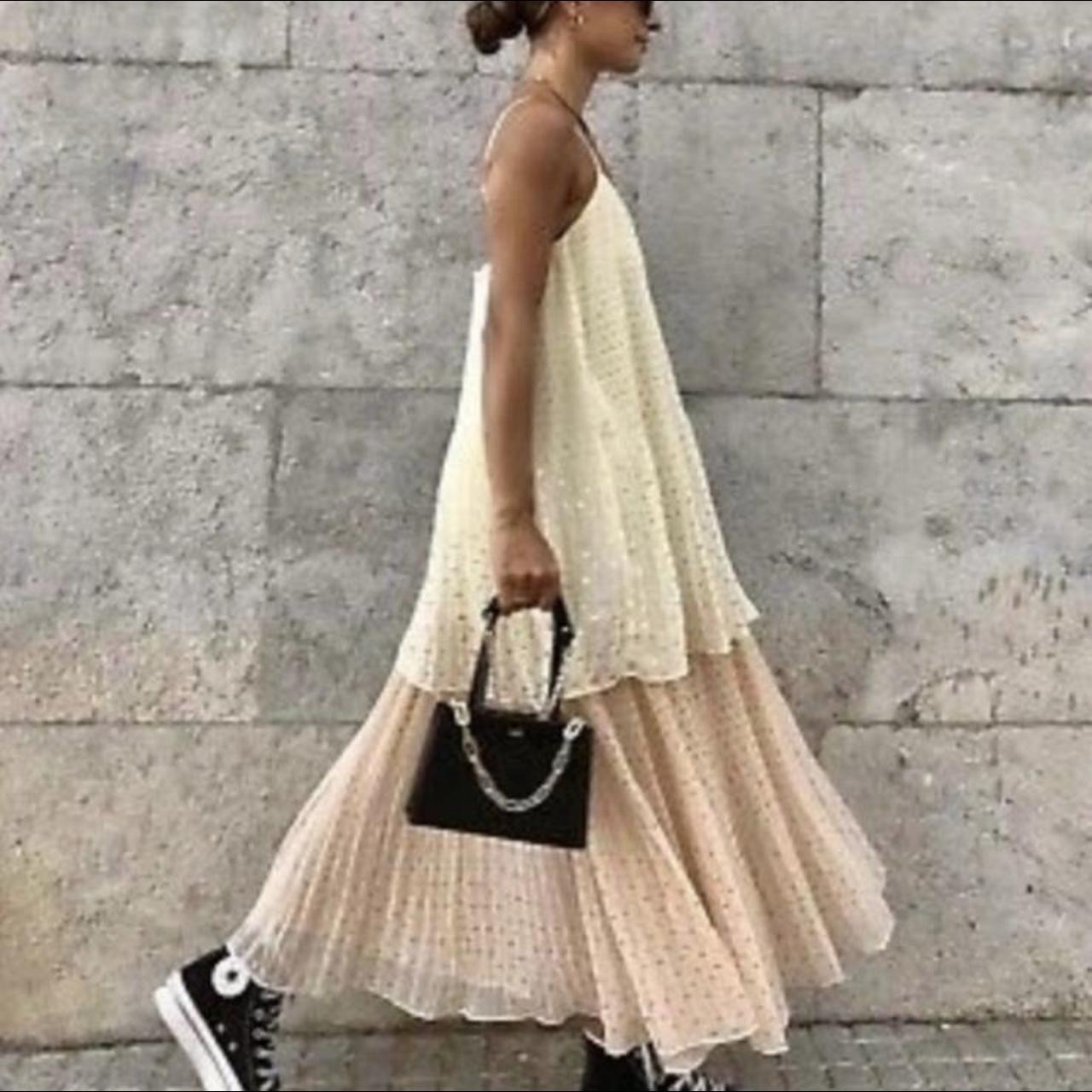 Zara Metallic Thread Pleated Dress Worn once Depop