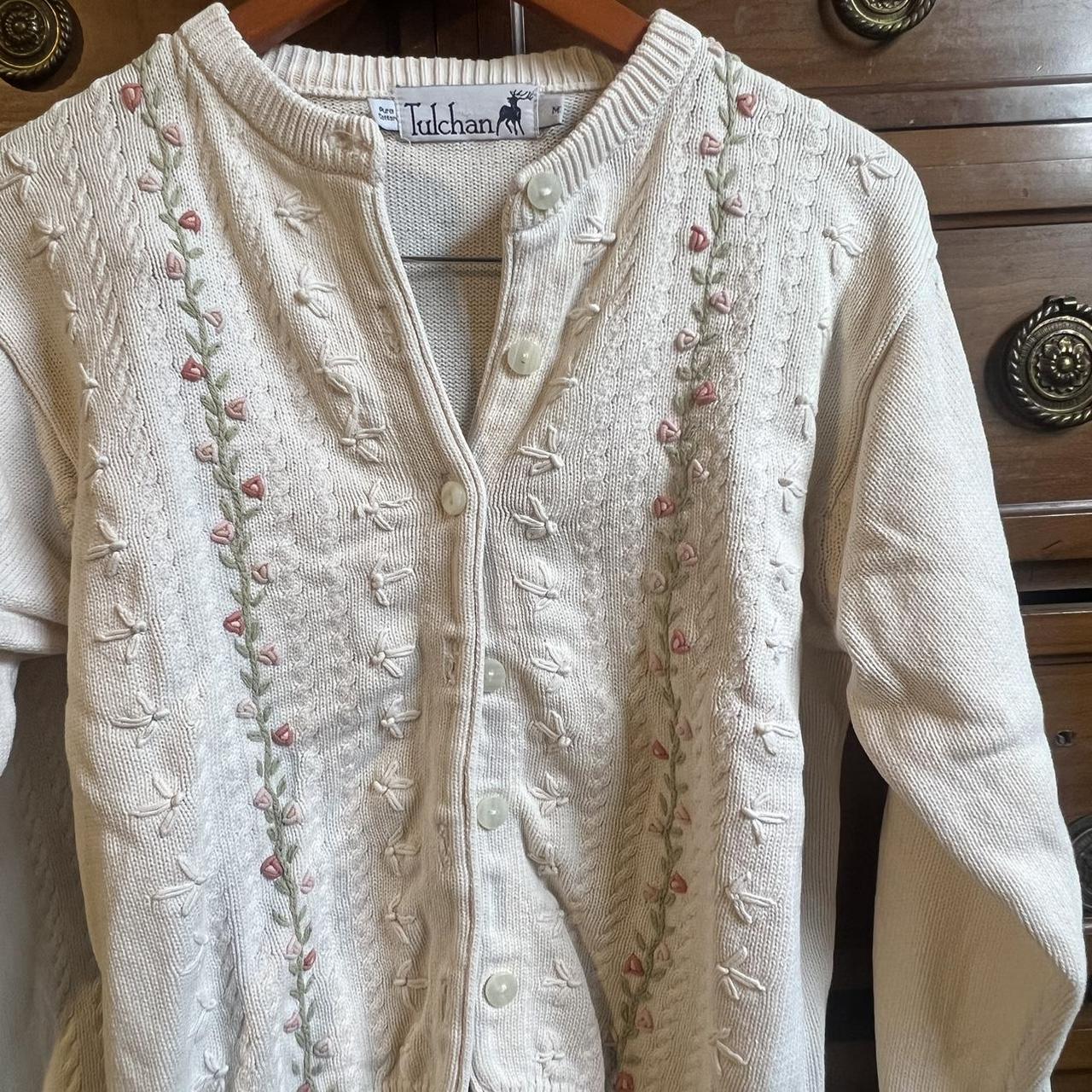 Super sweet vintage floral embroidered cardigan... - Depop