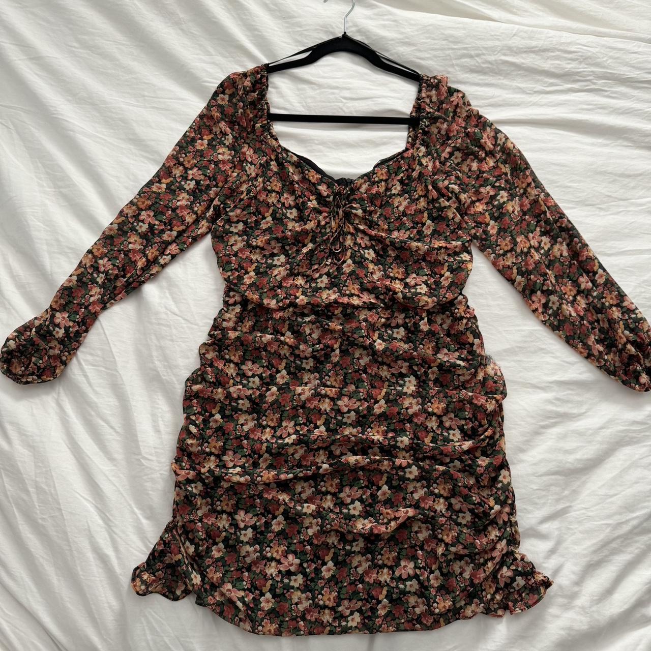 Floret Studios long sleeve floral print mini dress.... Depop