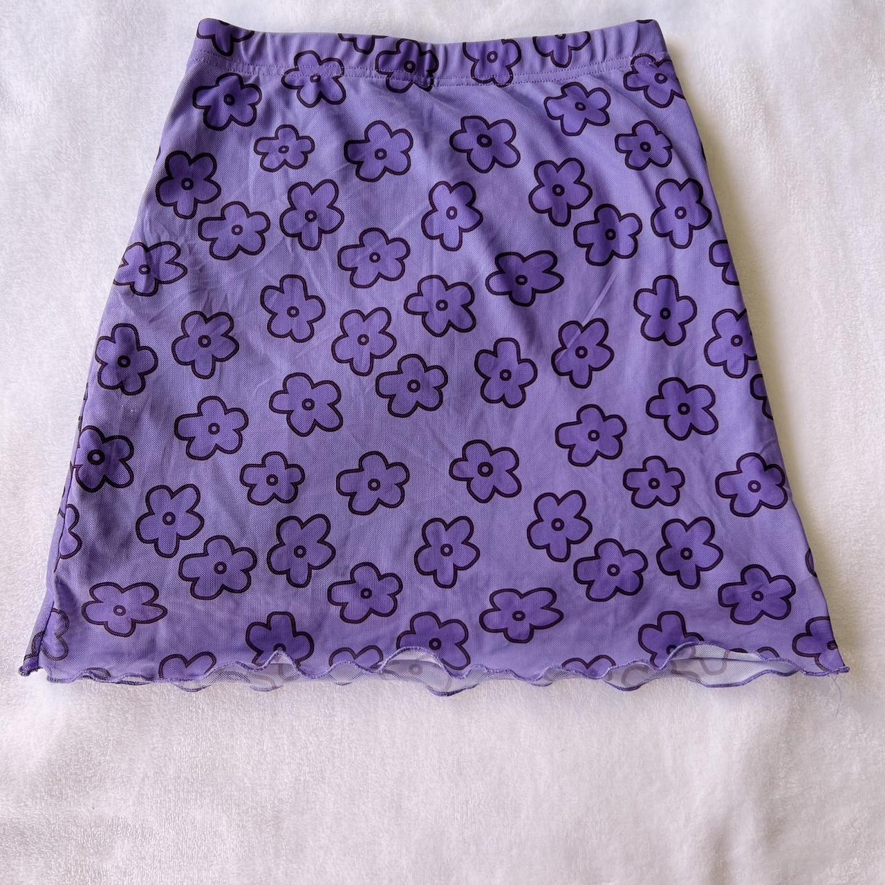 Super cute purple flower skirt!! Has a slip under... - Depop