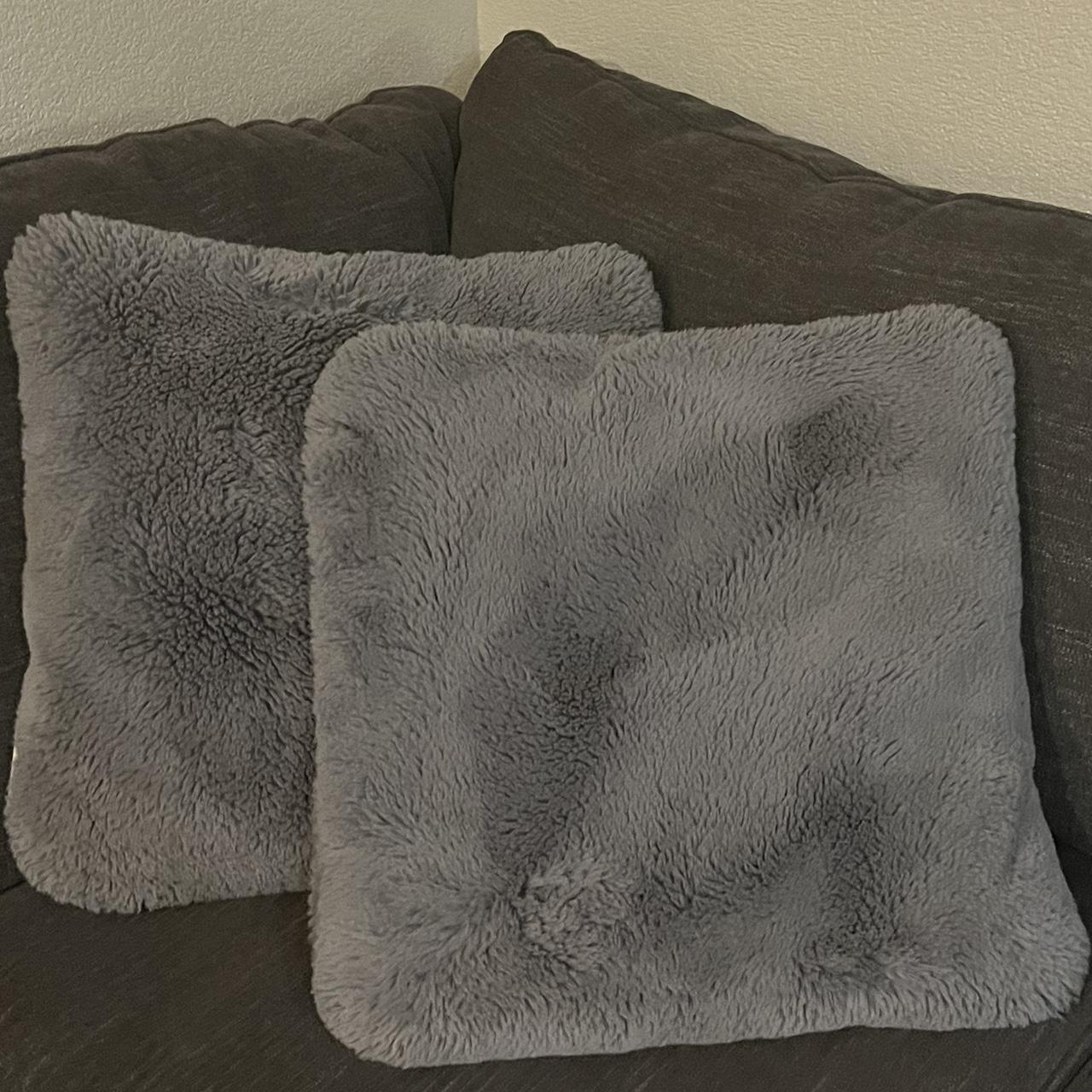 grey fluffy ‘throw’ pillows two for the price of... Depop