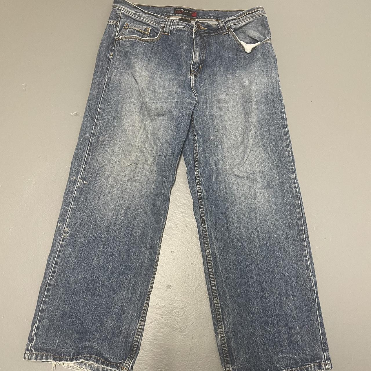 00s baggy/wide legged anchor blue jeans. 10 inch leg... - Depop