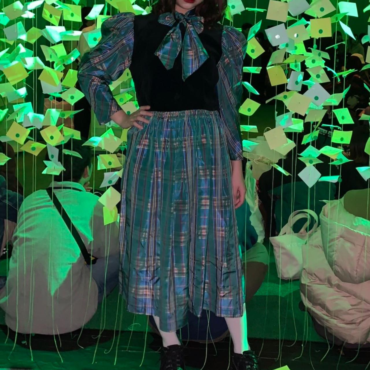 Vintage 80s Beautiful Green Baby Doll Velvet Plaid... Depop