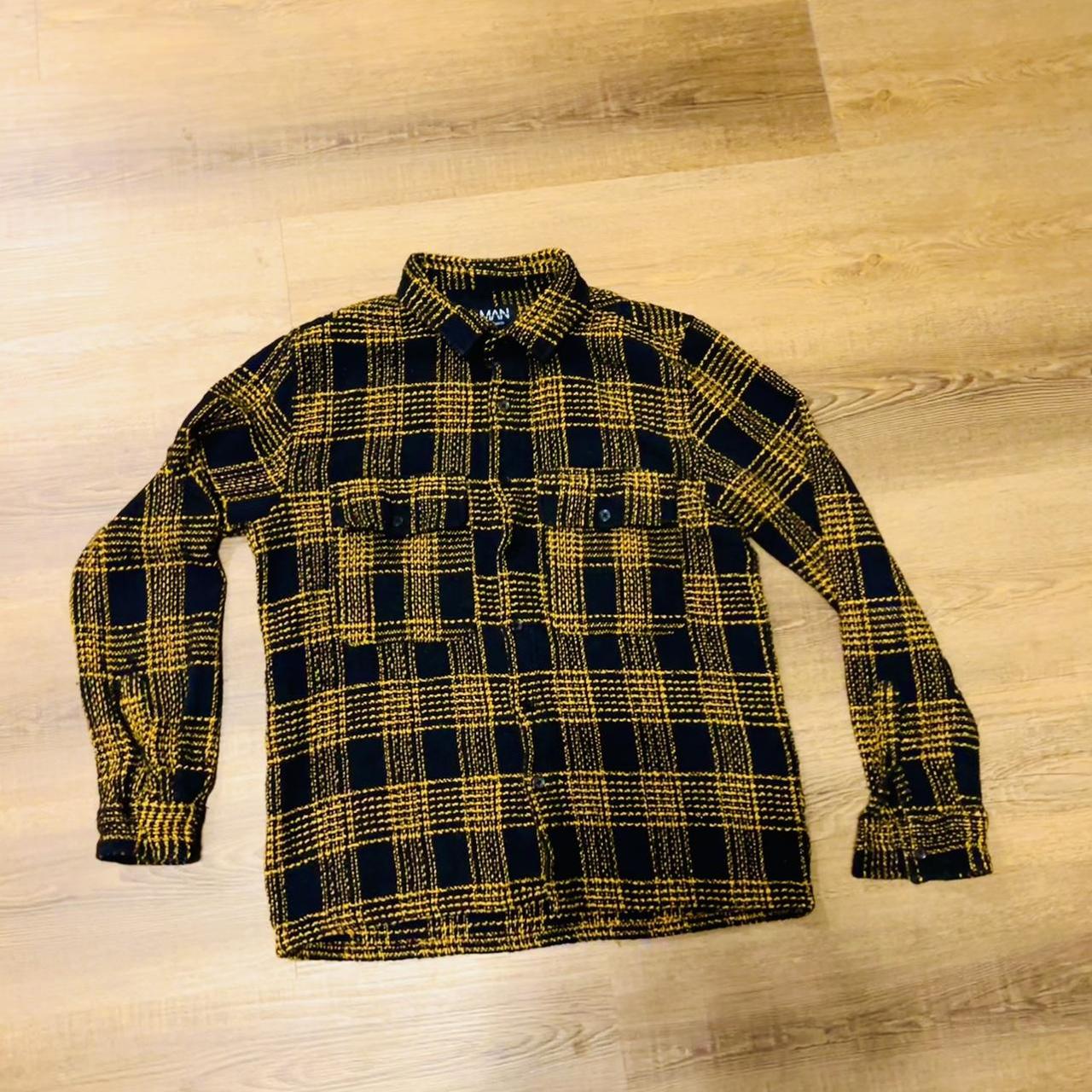 Black and yellow knit flannel Heavy weight material - Depop