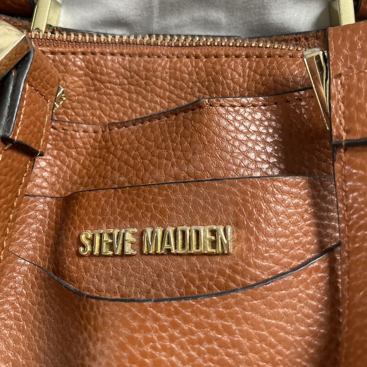 brown faux leather steve madden weekender bag, super - Depop