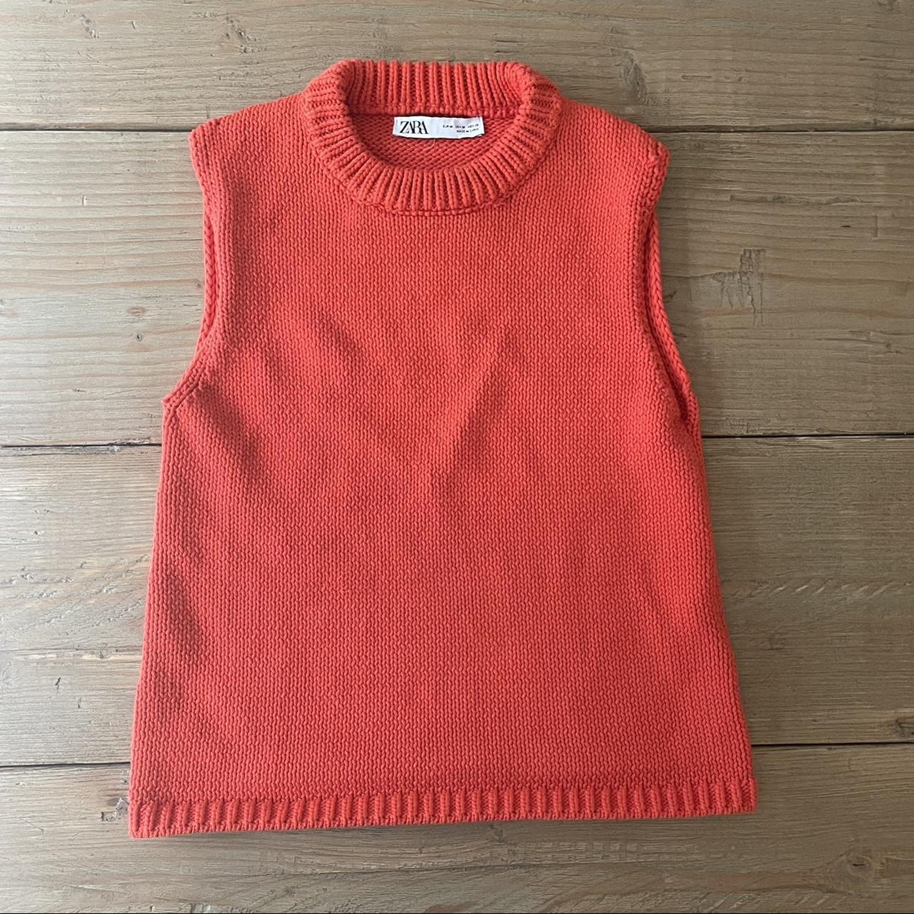 Zara vibrant orange sweater vest Orange Size M - Depop