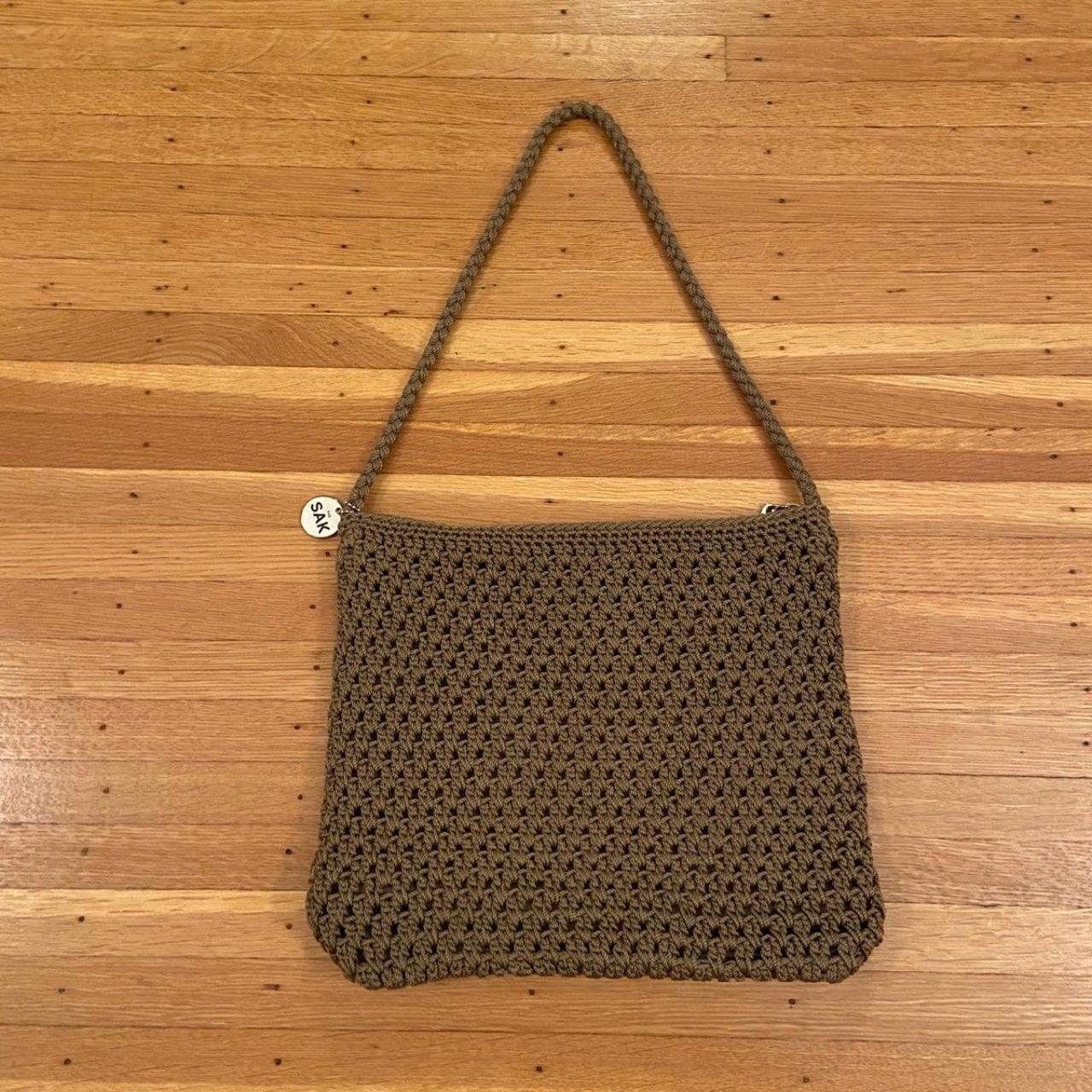 The Sak light brown knit bag. Zip closure. 1 outside... - Depop