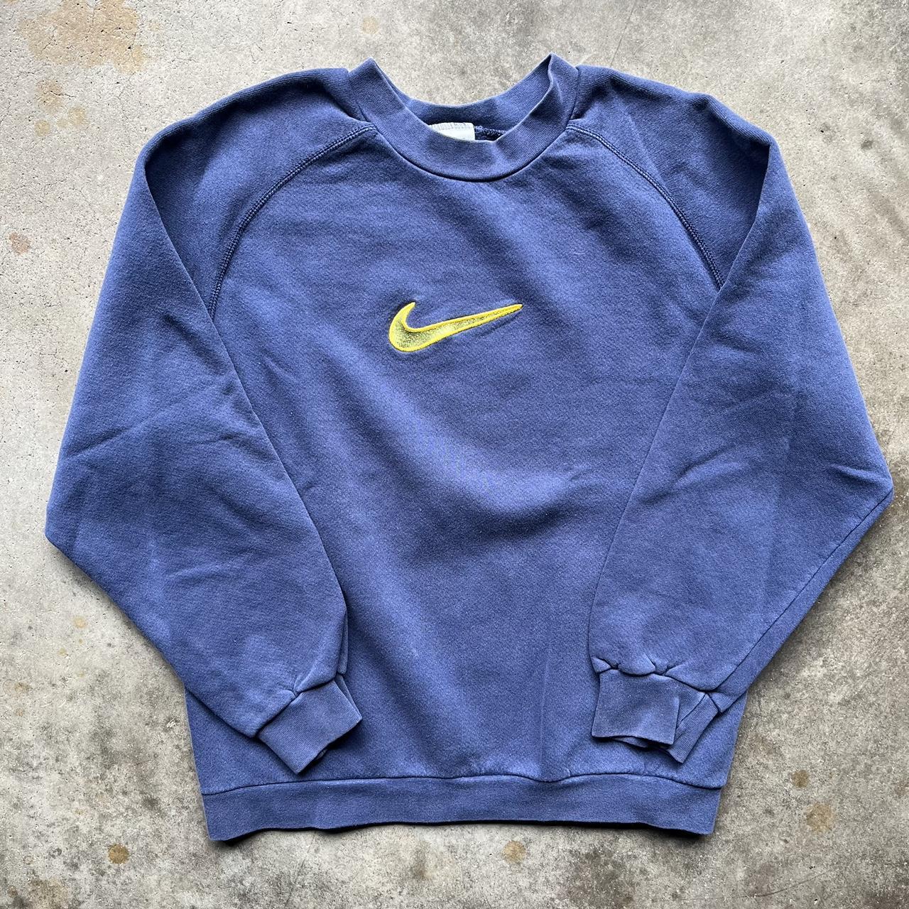 Vintage 90s USA Made Nike Blue Yellow Embroidered... - Depop