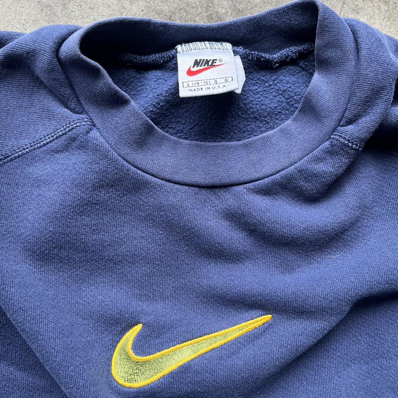 Vintage 90s USA Made Nike Blue Yellow Embroidered... - Depop