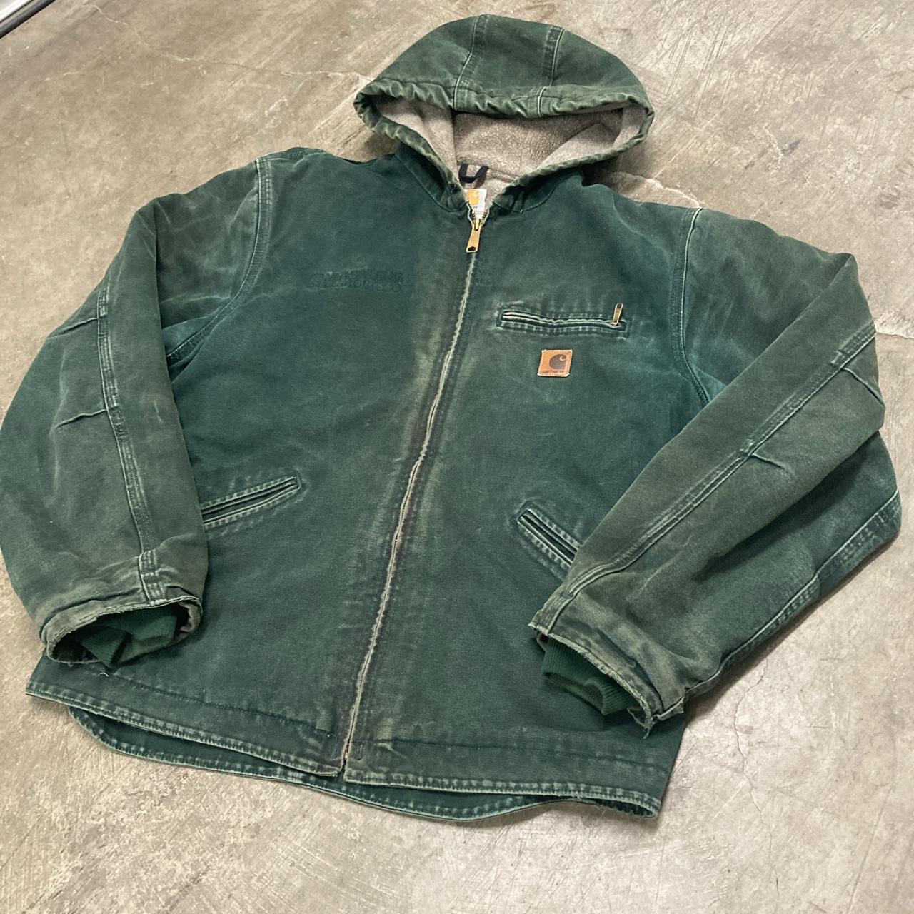 90s Carhartt Hooded Spruce Green Jacket Very rare... - Depop