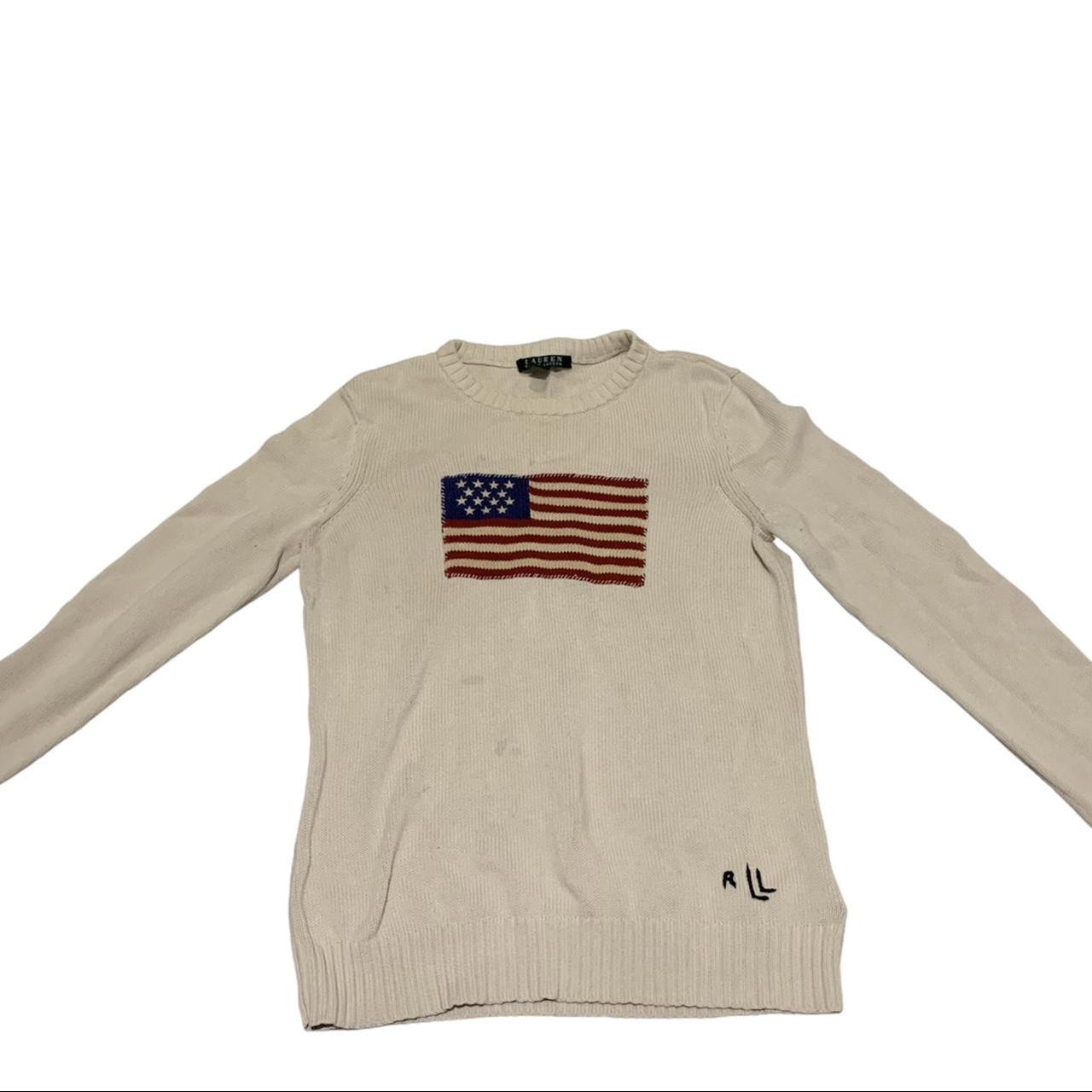 Ralph Lauren flag jumper Ralph Lauren cream flag... - Depop