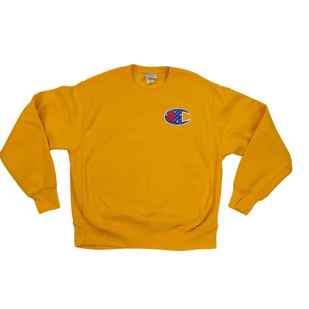 Champion LARGE Reverse Weave Big C Yellow Crewneck Depop