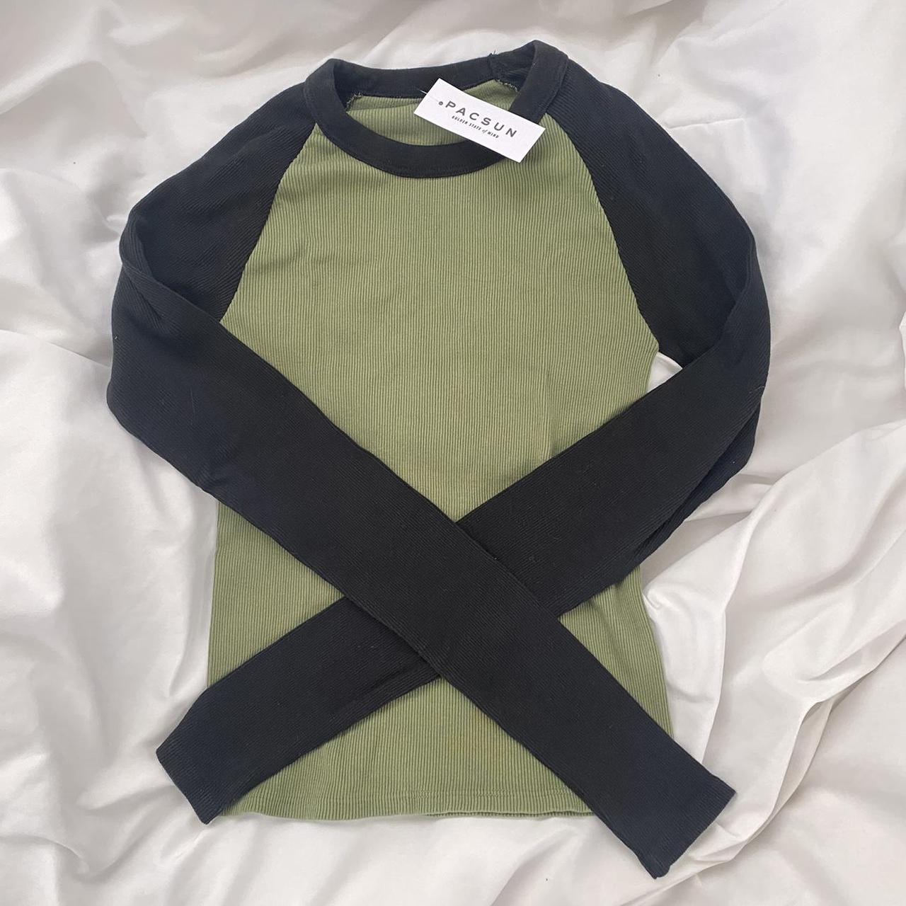 brandy melville bella top long sleeve matcha/black... - Depop