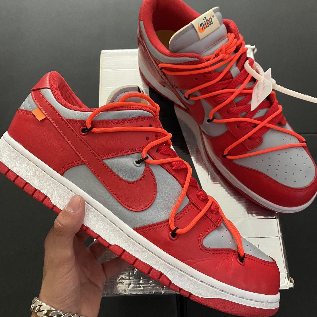 Off white x nike dunk sales low university red