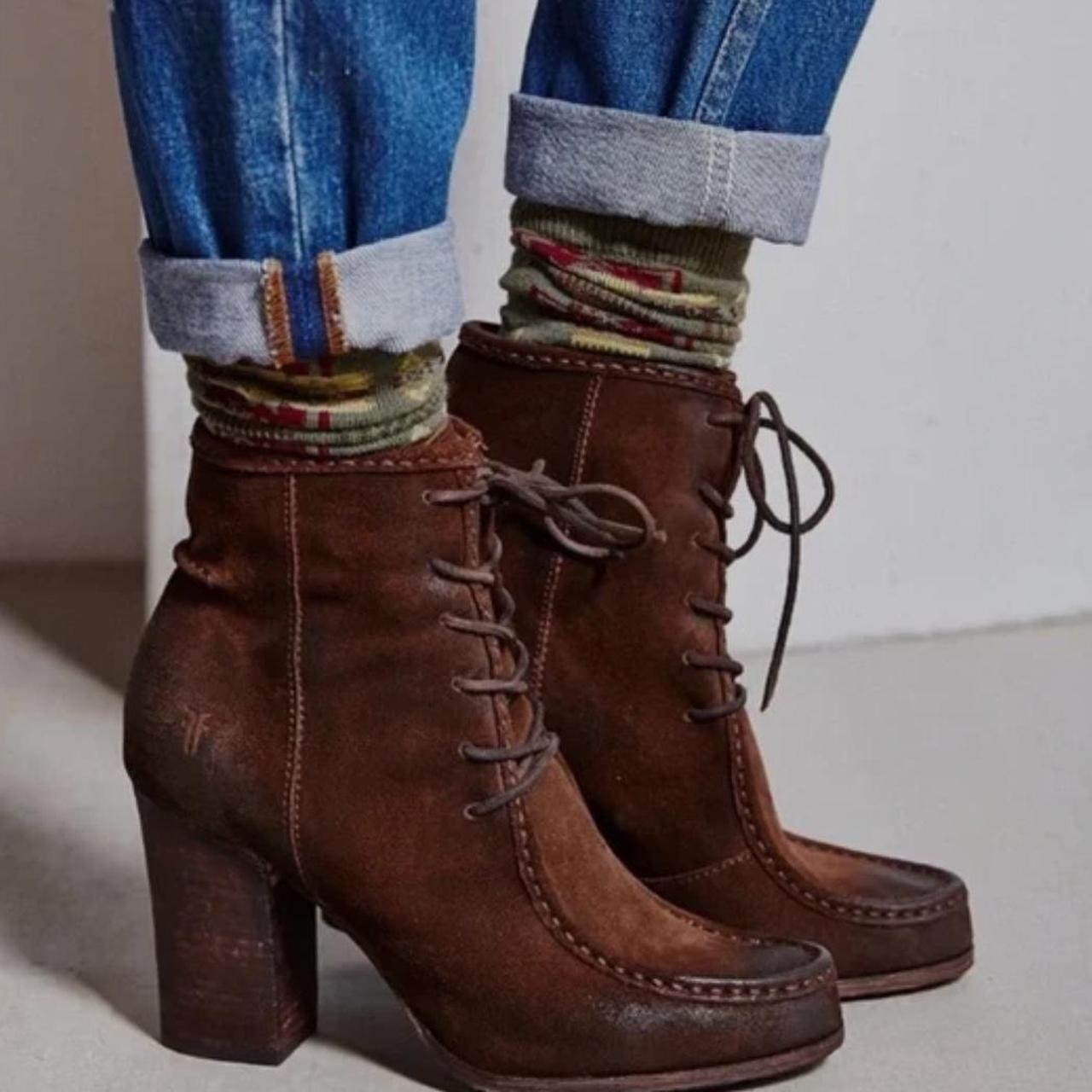 Frye Parker oiled suede lace up stacked heeled