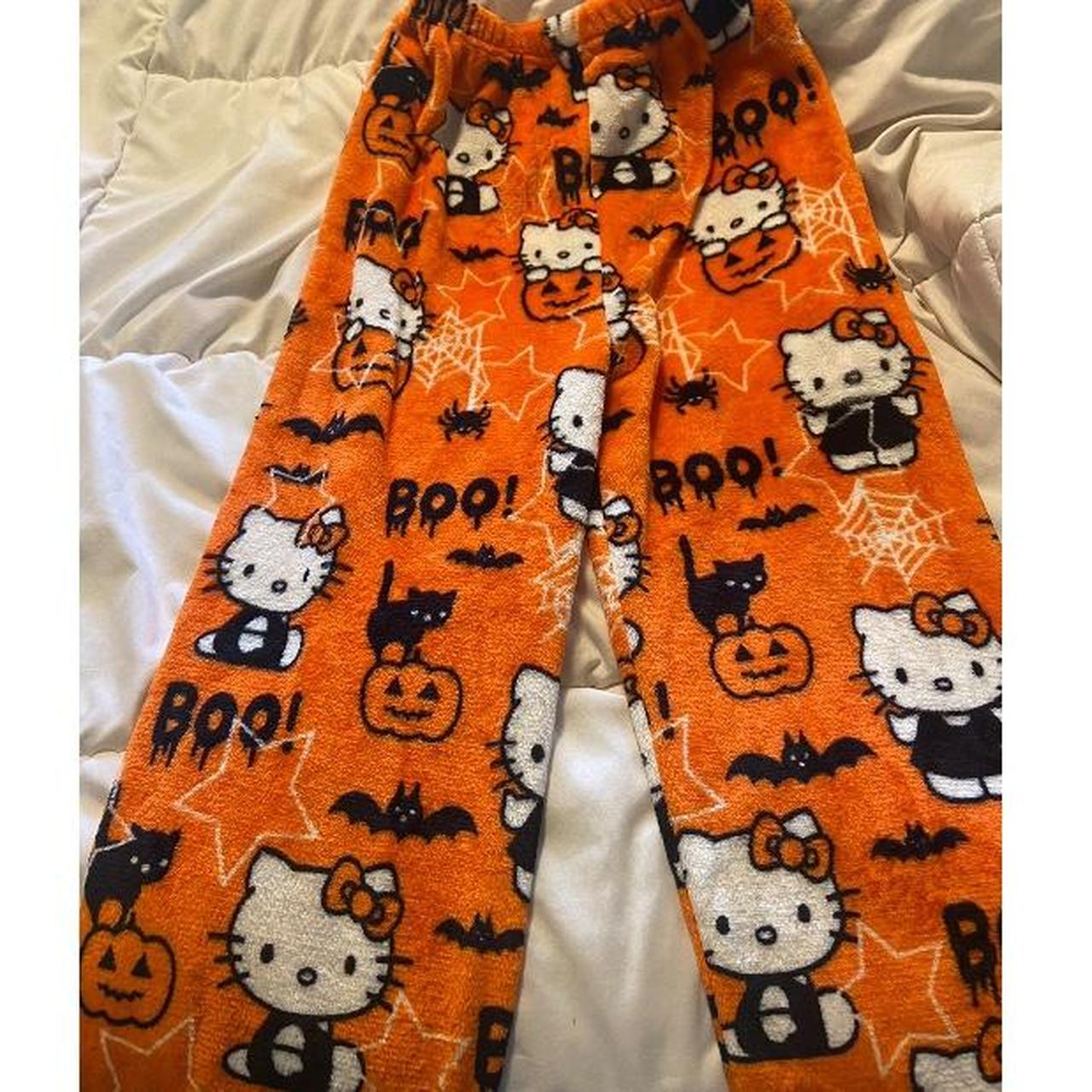 Sanrio Hello Kitty Halloween Orange Fuzzy Pajama Pants Depop