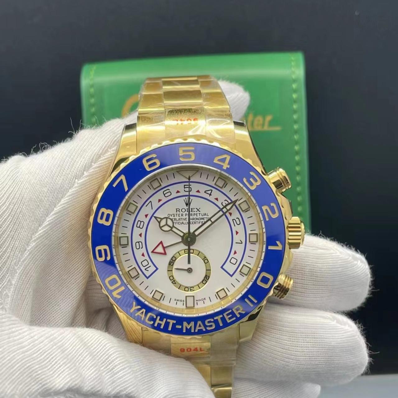 Rolex mechanical men watch steel strap- gold blue... - Depop