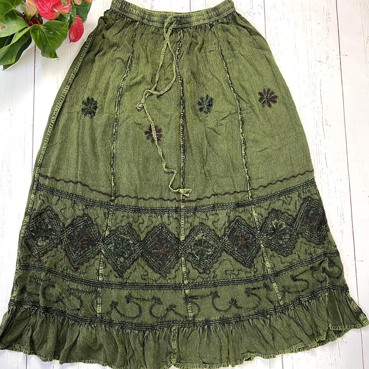FREE SHIPPING!! Green Embroidery Maxi Skirt, perfect... - Depop