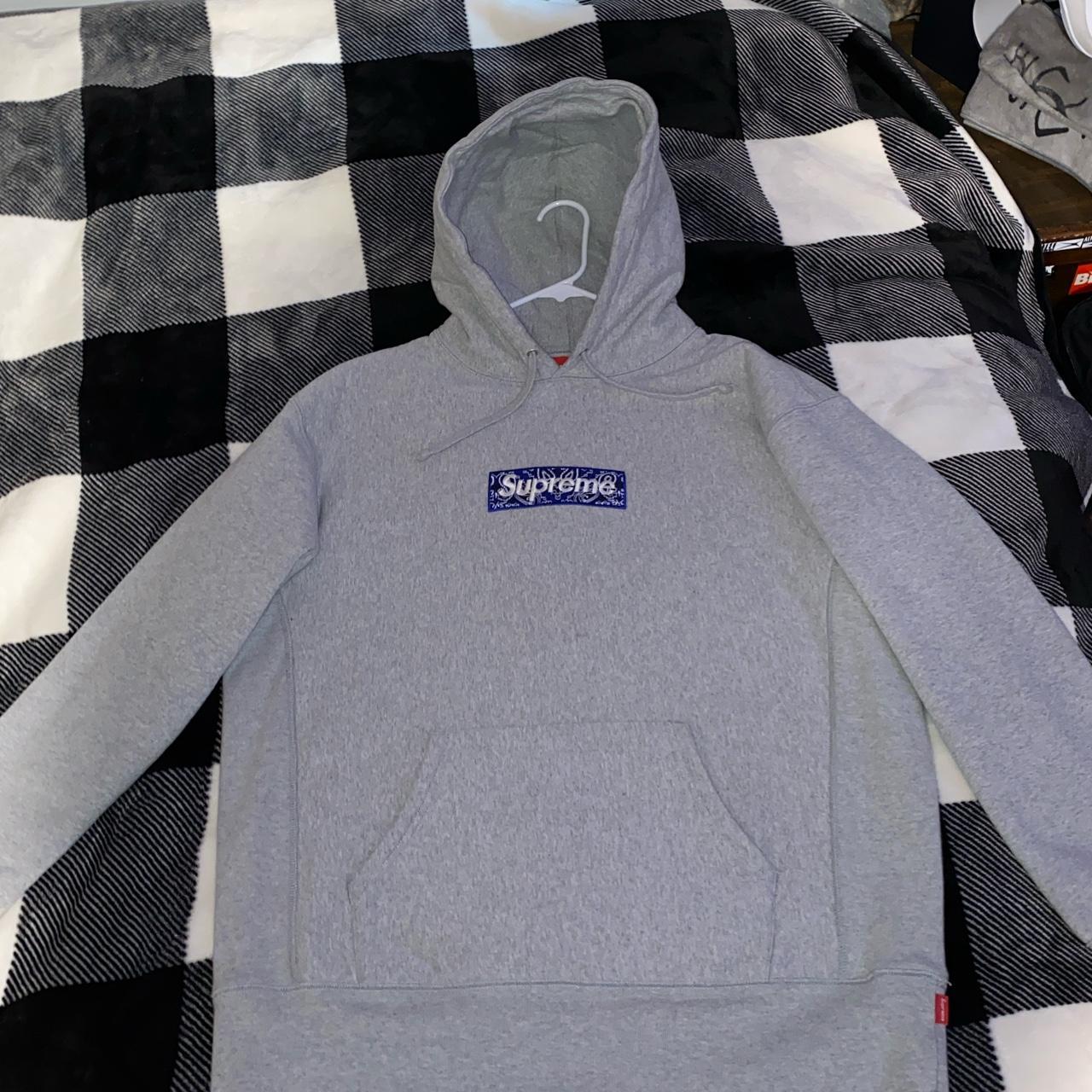 Supreme Men's Blue and Grey Hoodie | Depop