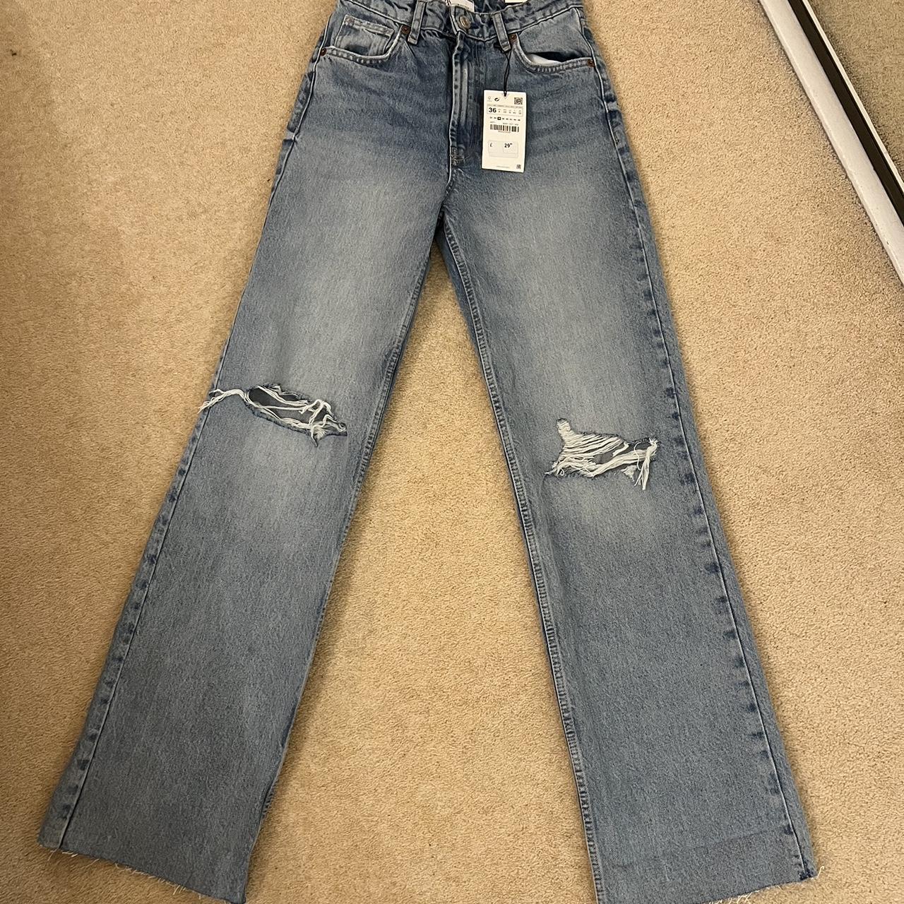 Zara high rise wide leg ripped jeans 💖 brand new... - Depop