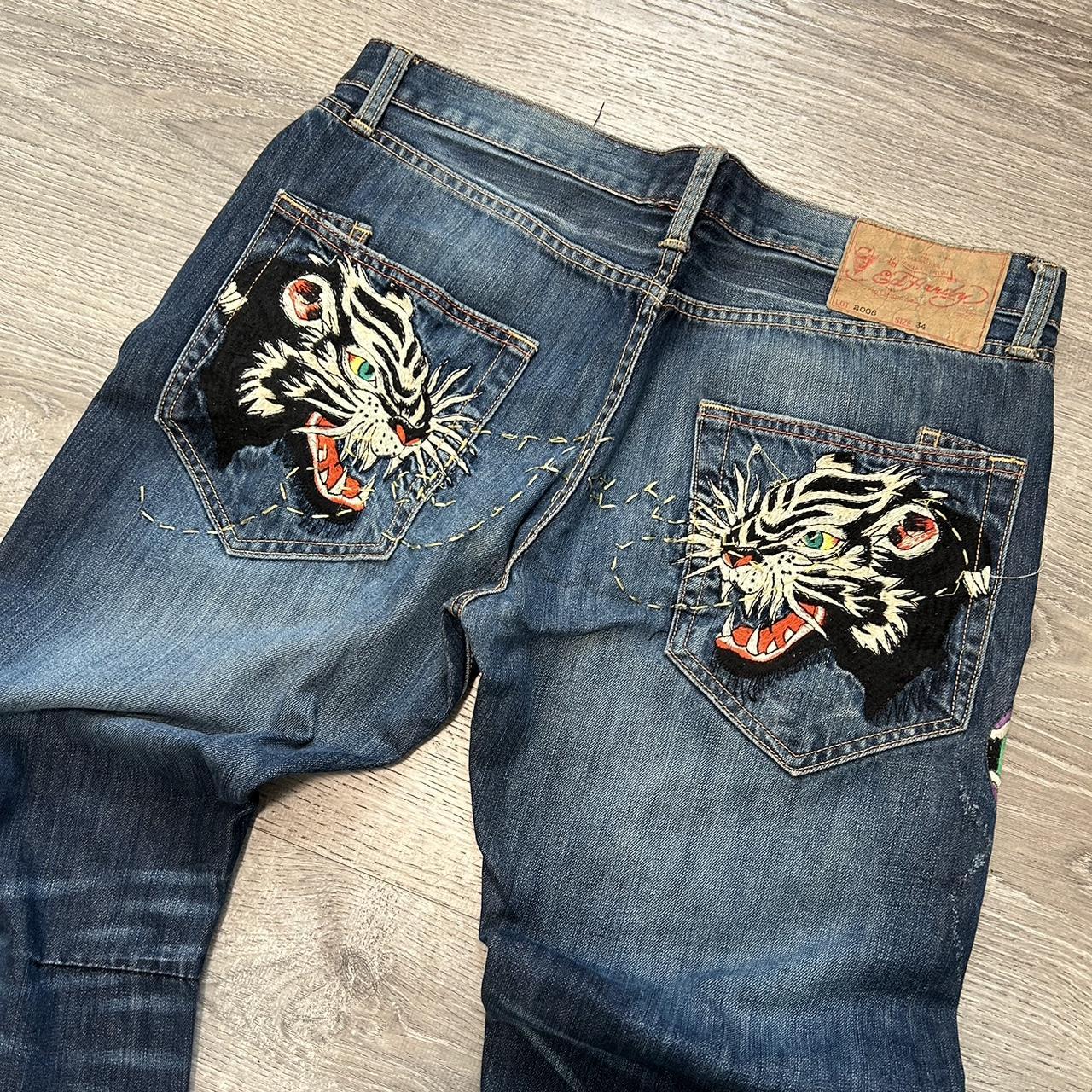 Ed Hardy 2007 Embroidered Tiger Dark Denim Jeans - Size 34 x 34 - newest Excellent Cond