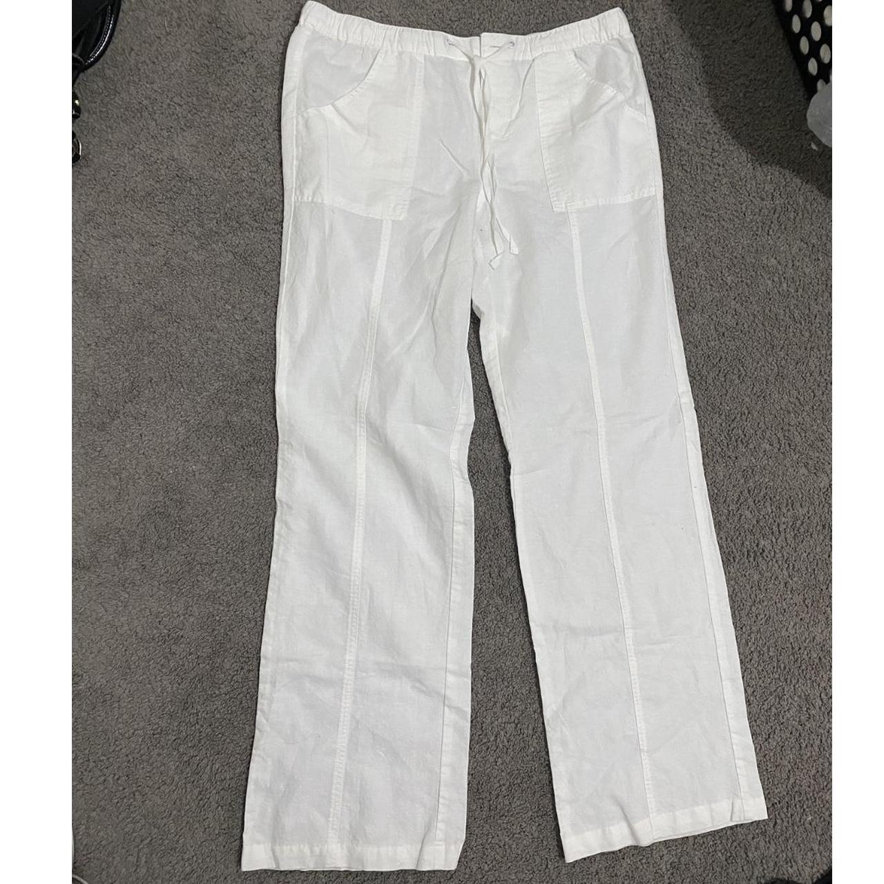 New York and company white linen pants Size medium - Depop