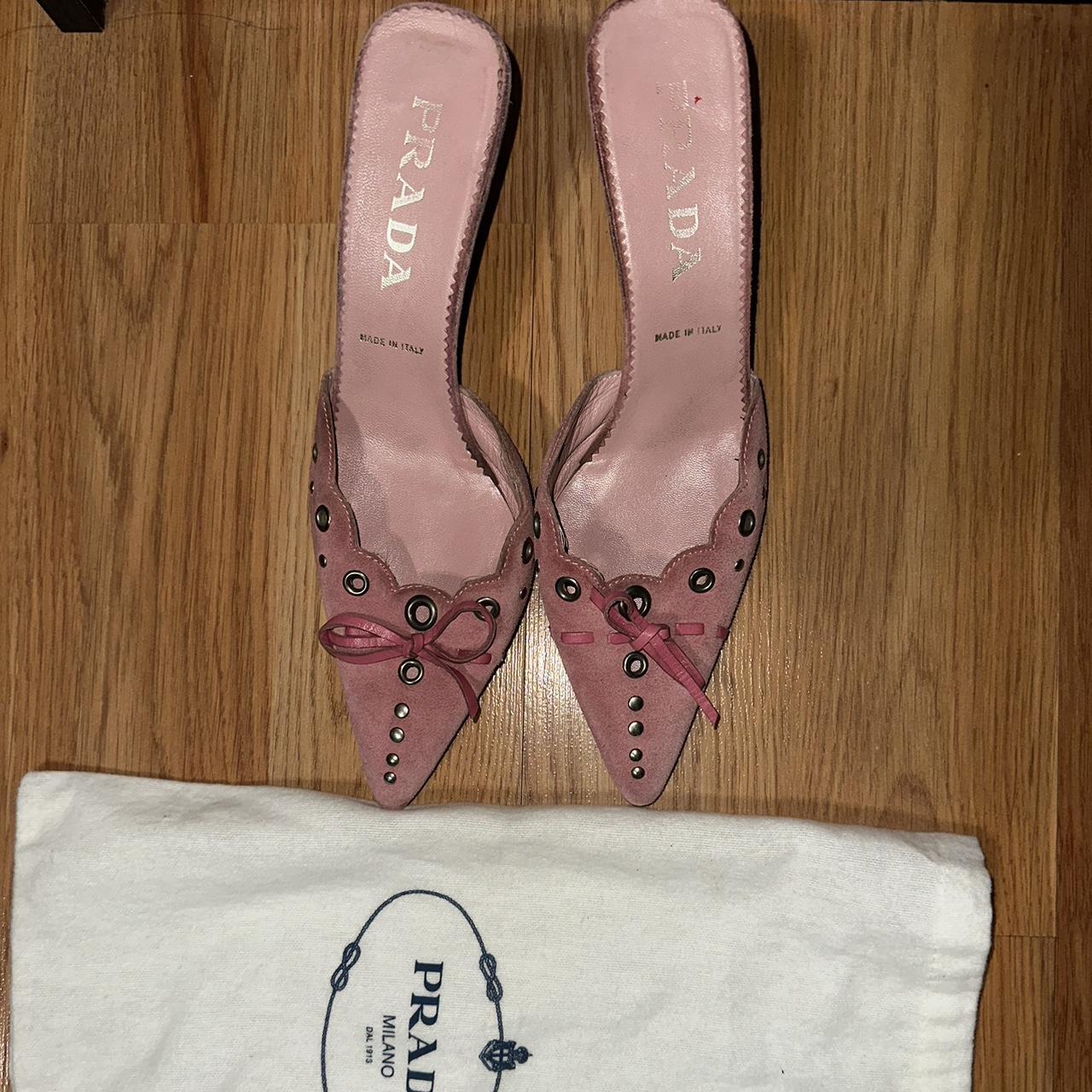 Louis Vuitton pink denim kitten heels 35.5 By - Depop