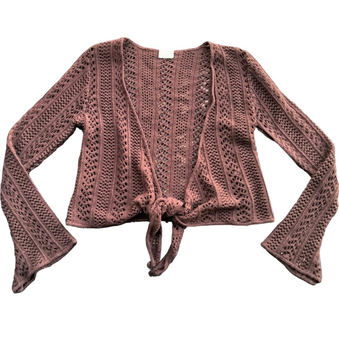On hold!! Brown crochet cardigan 🌿 Cute tie... Depop