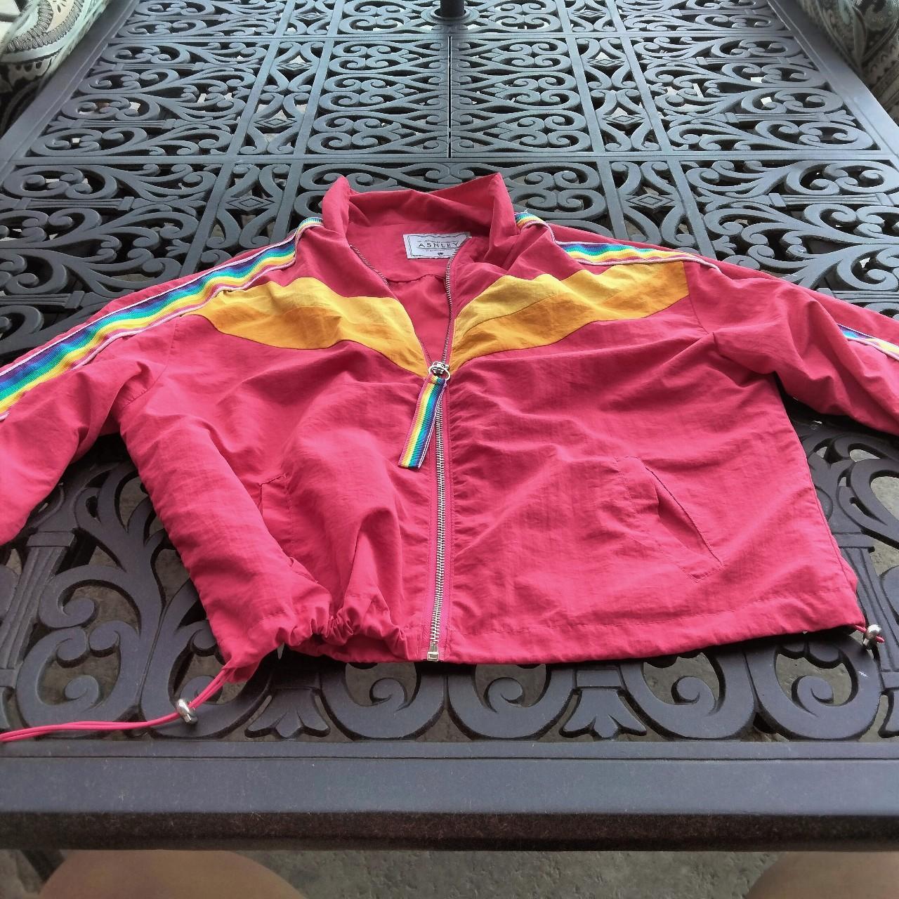 Rainbow windbreaker jacket 🌈 Neon red/pink jacket... - Depop