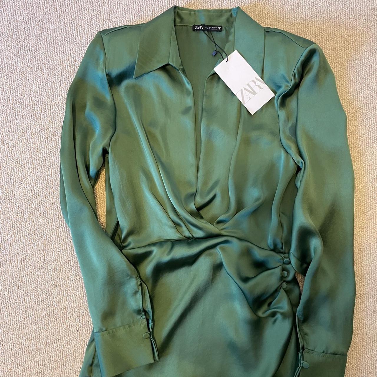 Zara Mid Green Satin Effect Wrap Dress Never Worn Depop