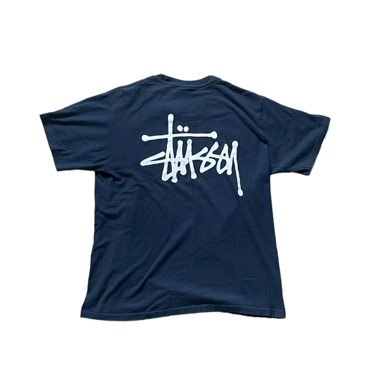 Stüssy Men's Navy and Blue T-shirt | Depop