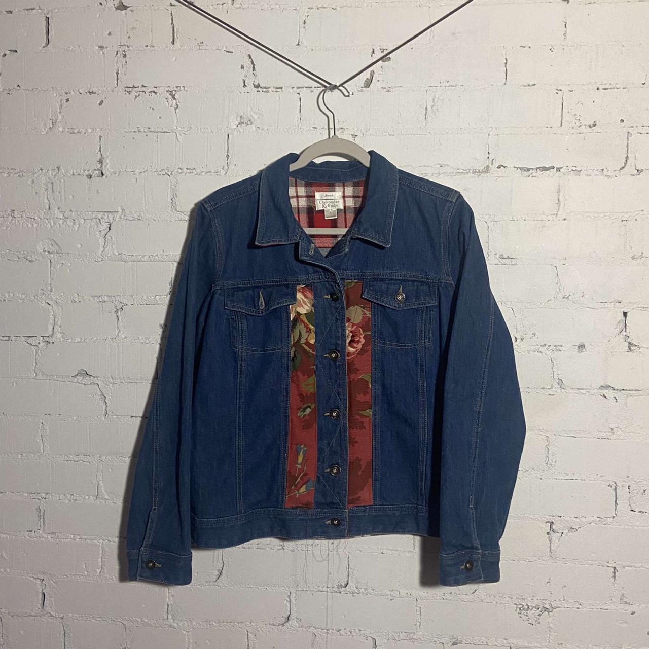 Medium wash denim jacket with flannel trimming... - Depop