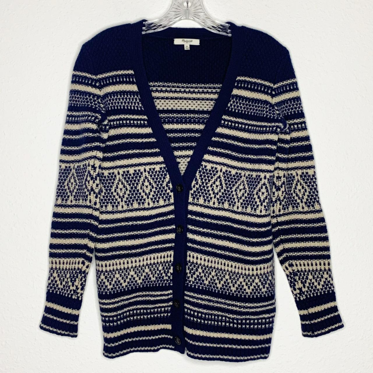 madewell-women-s-navy-and-cream-cardigan-depop