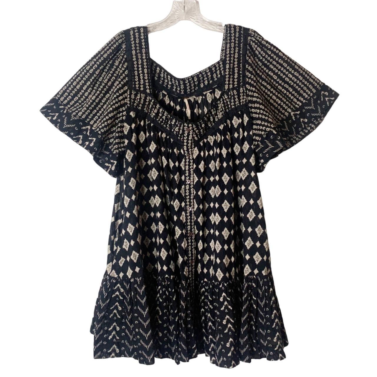 Free People Hearts Desire Black & White Tunic Dress... - Depop