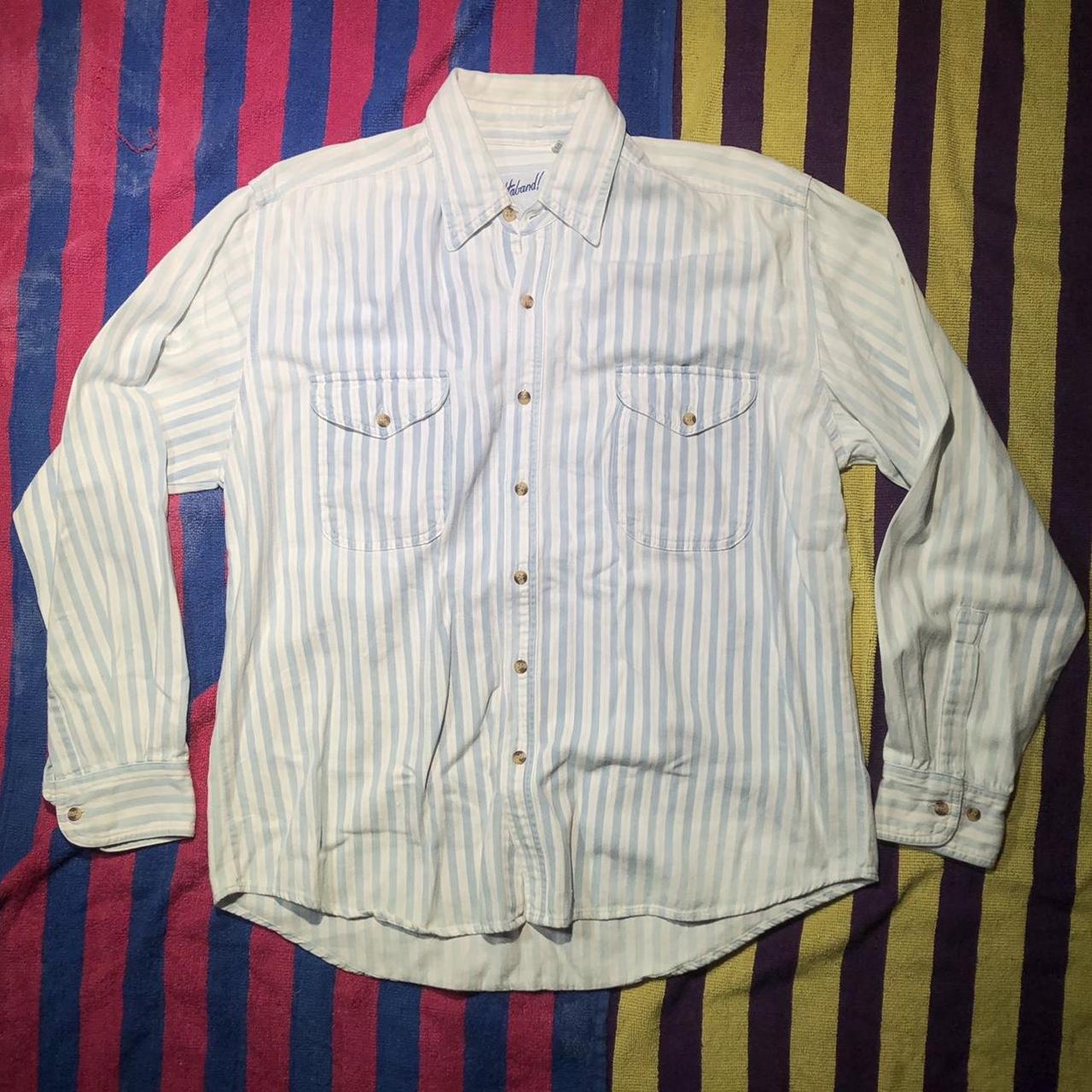 Haband Worn In Blue And White Striped Button Up Depop