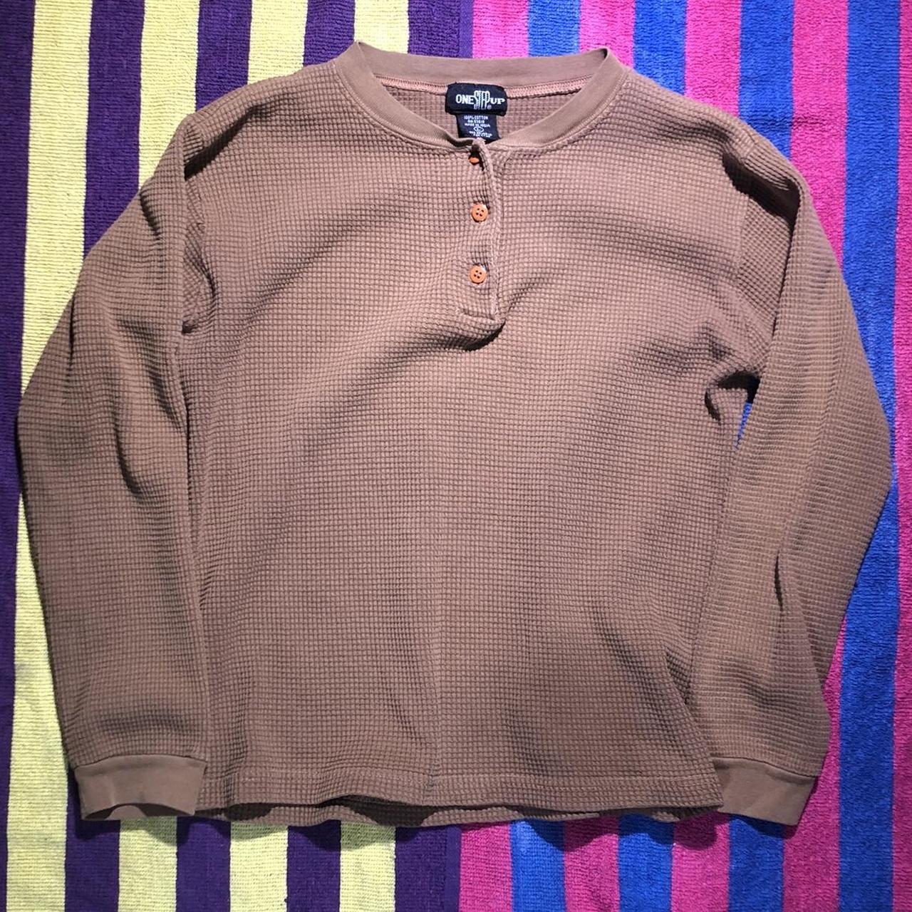 brown gorpcore layering waffle Henley. Great for a... - Depop
