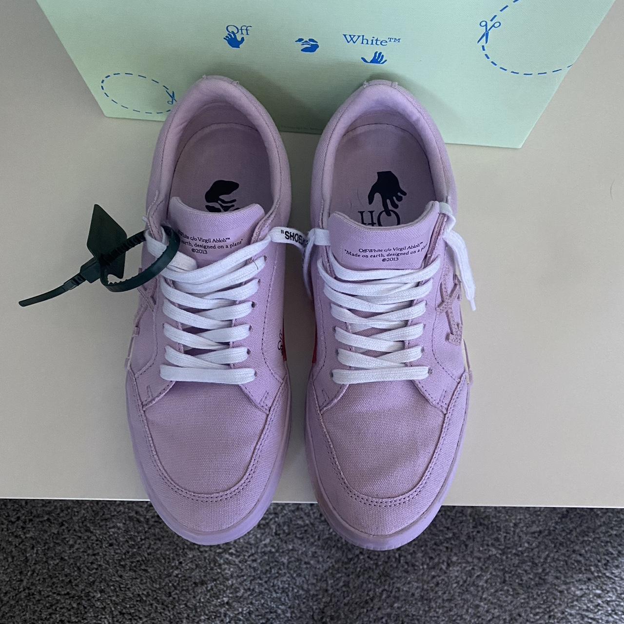 off white purple low vulcanized sneakers size 40 =... - Depop